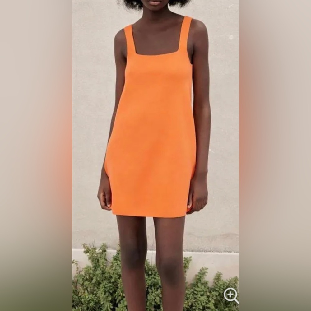 Zara knit orange strapless dress